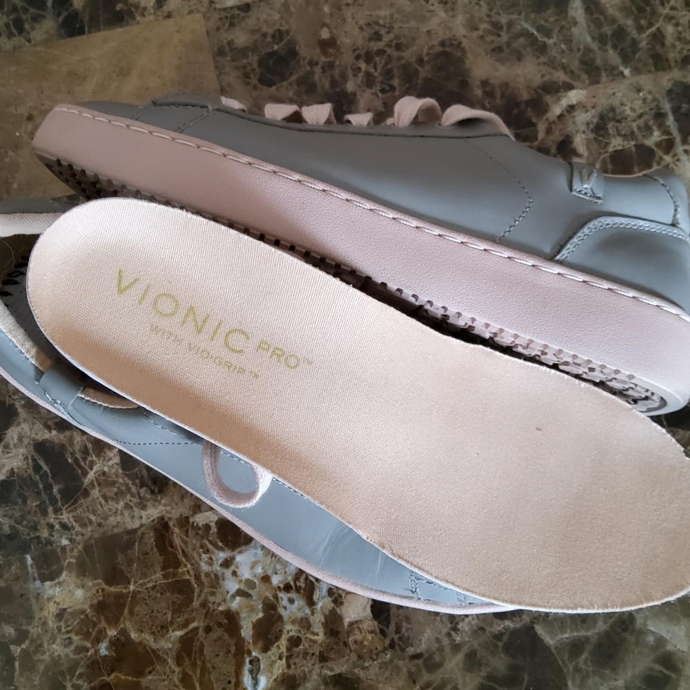 VIONIC MABLE GREY PINK LEATHER ATHLETIC SHOES FASHION SNEAKERS WOMENS SIZE 6M - Picture 8 of 9